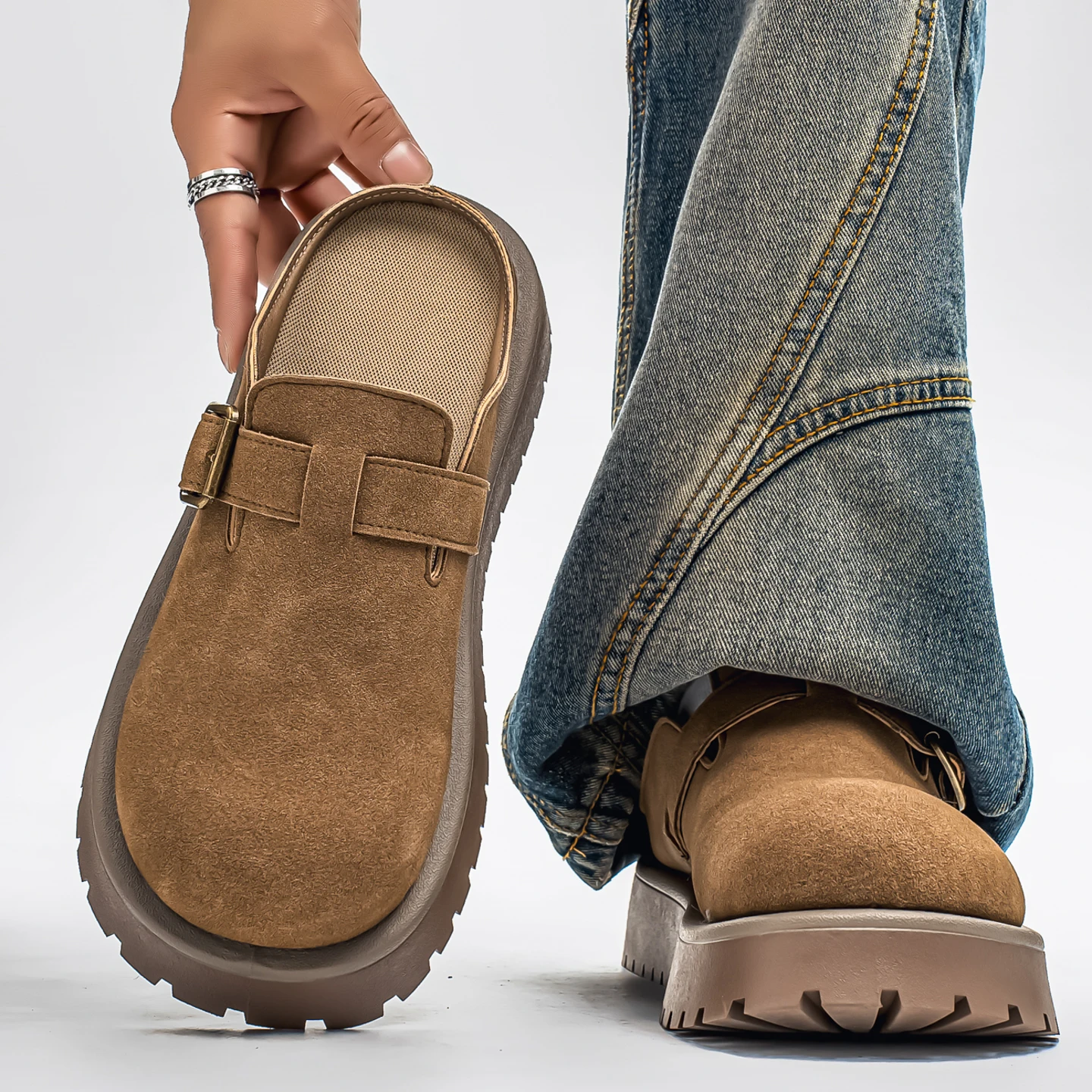Men's Birkfoot Sandals 2026 New Summer Anti-slip Wear-resistant Casual Slip-on Slippers round Toe Comfortable Synthetic Leather