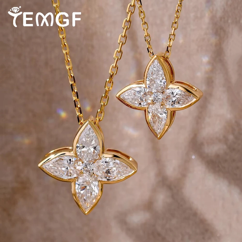 

TEMGF Full Moissanite Flower Pendant Necklace for Women Sparkling S925 Silver Wedding Party Neck Fine Jewelry Tested Certified