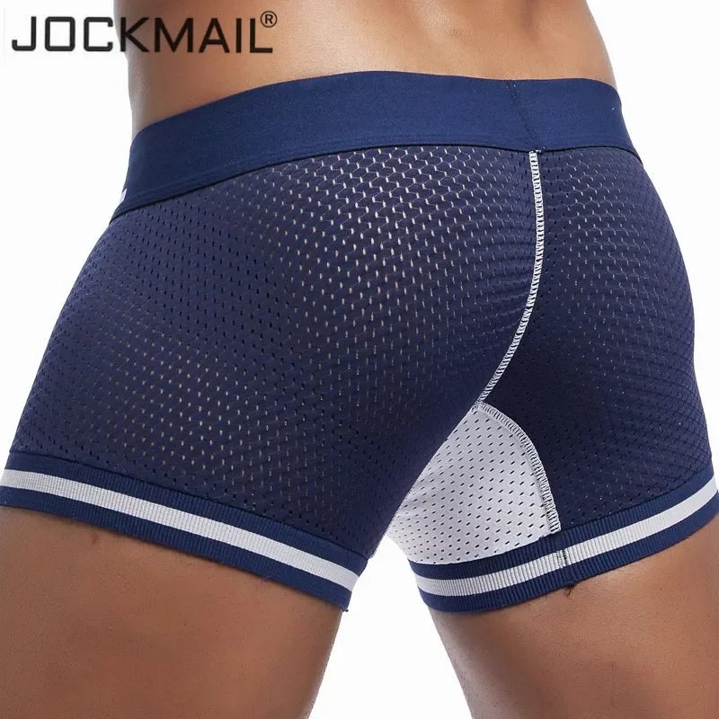 JOCKMAIL New Underwear Men Boxer Mesh U Pouch Sexy Underpants Cueca Cotton Pants Trunks Boxer Shorts Gay Male Panties Colorful