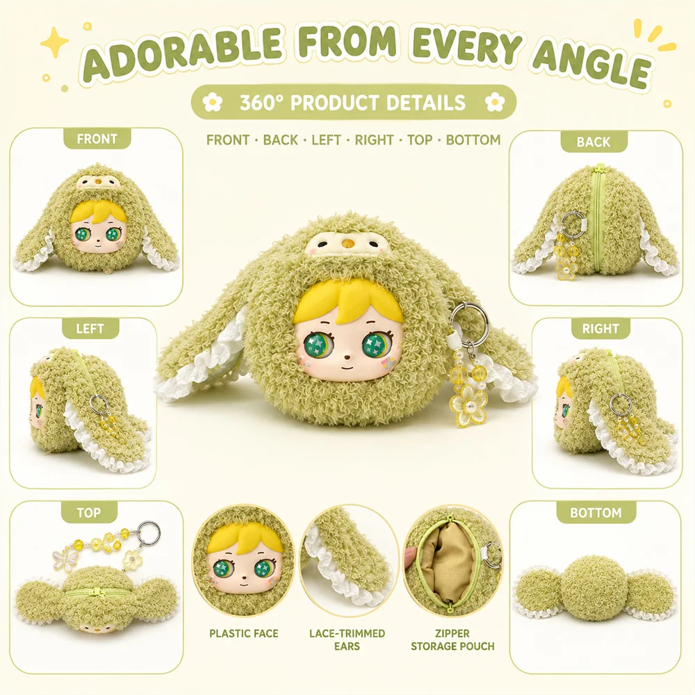 Adorable Vinyl Plush Toy Doll Keychain Zipper Coin Wallet For Coins Cards Earbuds Keys And Portable Storage Pouch On The Go