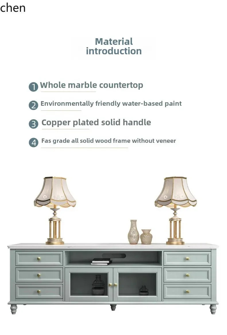 YFY  marble green TV cabinet combination rural solid wood light luxury living room low cabinet