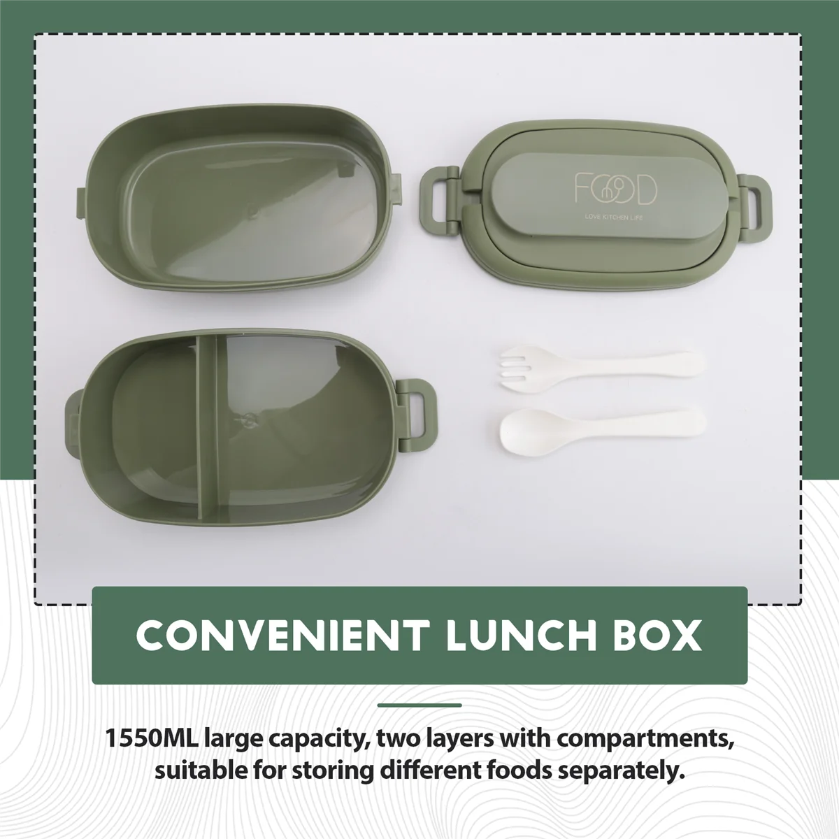 ABGQQ Lunch Box,Leakproof Bento Box for Kids Adults,Cutlery Set Bento Boxes ,for Kid Men Women Adults Working Schools Green