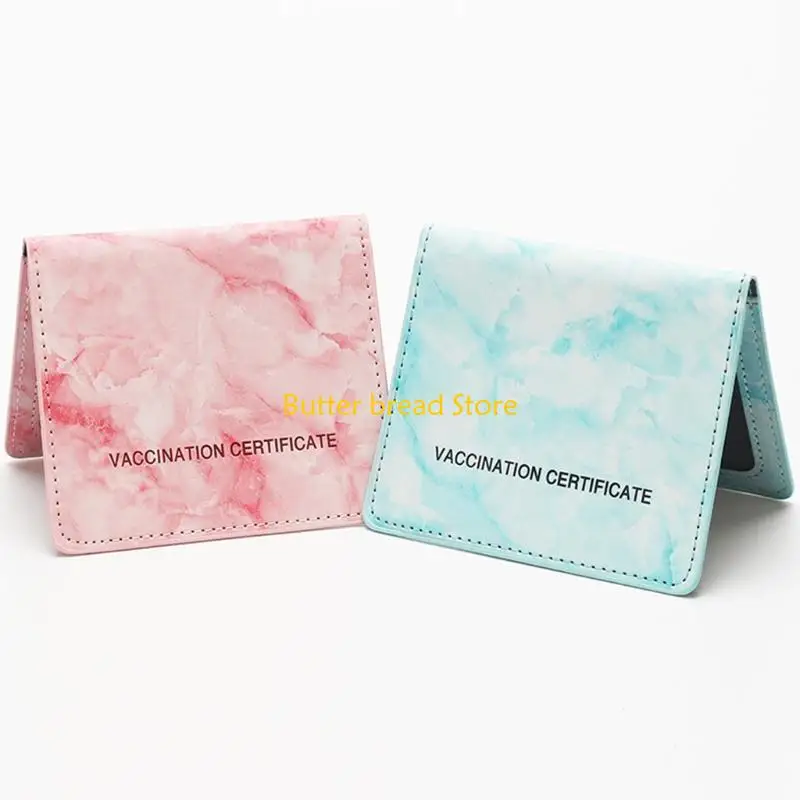 W89C PU Leather Vaccination Card Holder Protector 2 Pockets Waterproof Vaccination Certificate Cover 4.5'' x 3.5''
