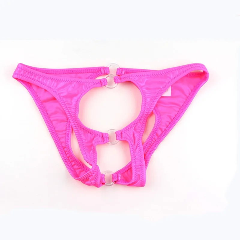 Bright Solid Men Low‑Cut Bikini Briefs Open Back With Ring Ornaments Front Hollow Detail Elastic Smooth Casual Underwear