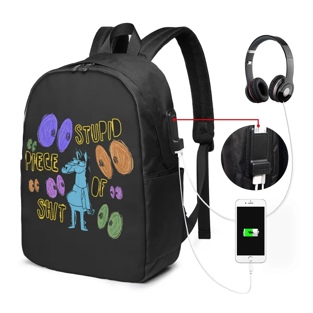 

Cartoon Bojack Horseman Stupid Piece Of Shit Backpack Travel Notebook Bag Computer College Student School Bag Laptop
