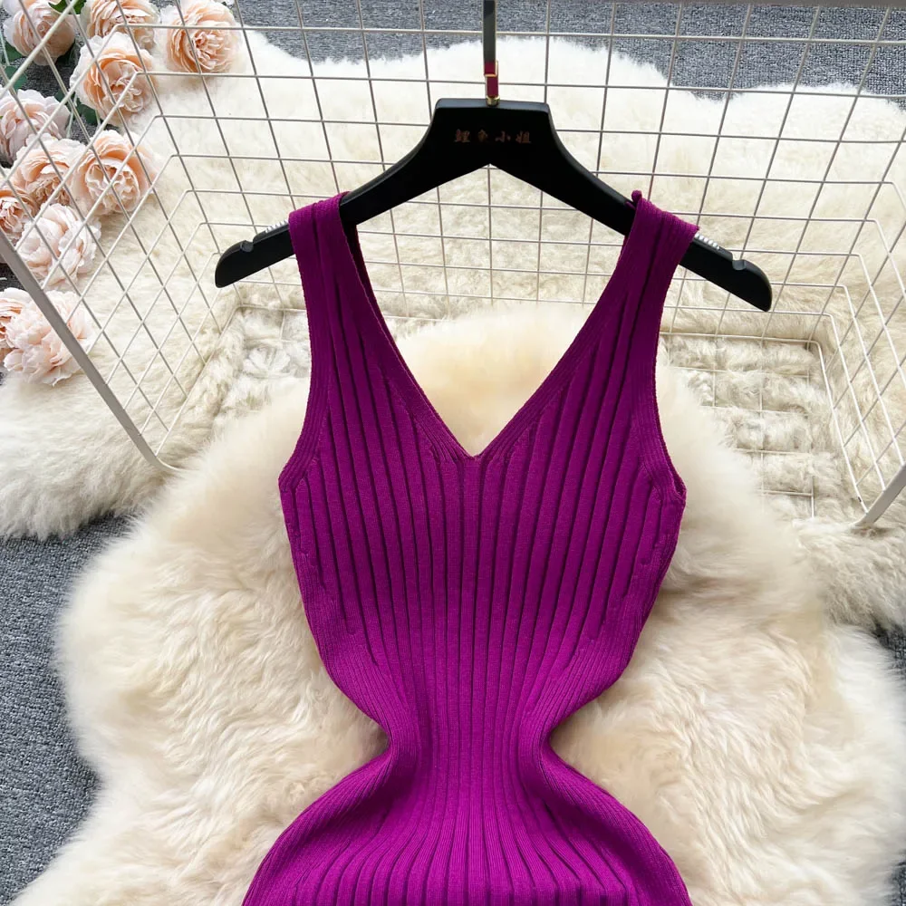 YuooMuoo kobiety ubierają seksowne opakowanie biodra wysoki rozcięcie sukienka z dzianiny szykowna prążkowana bez rękawów obcisła długa sukienka Streetwear strój damski