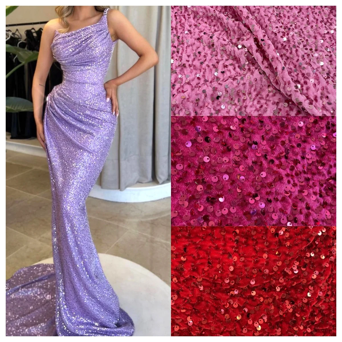 

Luxury Velvet Beaded Embroidery Fabric With Dense Sequins Non Shedding Plush For Evening Gown Wedding Dress DIY Decoration