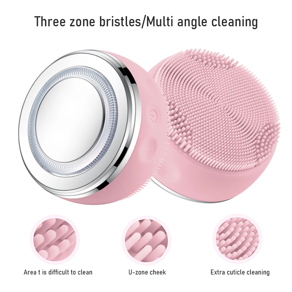 Upgraded Facial Cleansing Brush LED Photon EMS Vibration Heating Massager Face Scrubber for Exfoliating Deep Cleansing Skin Care