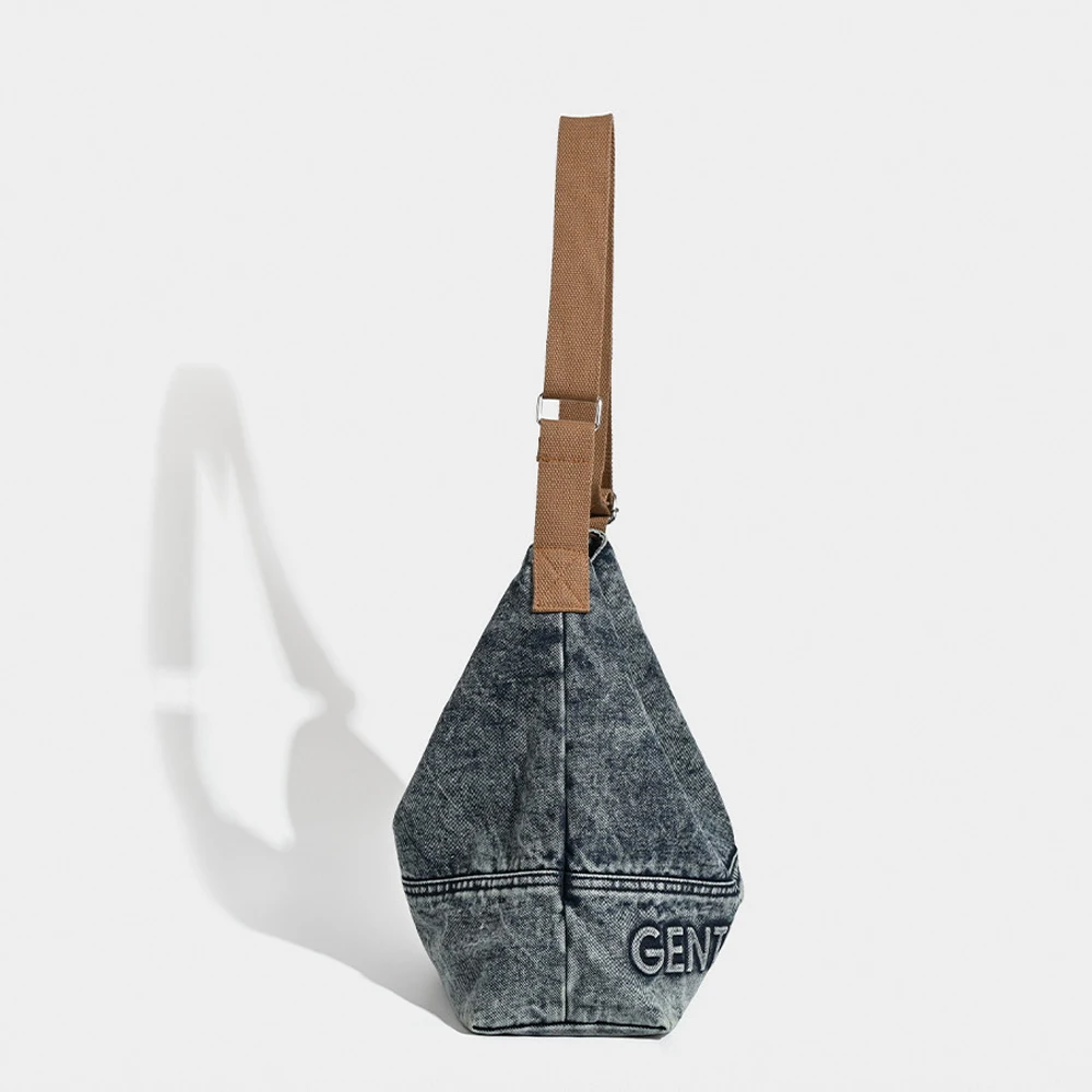 Jeans Cross-Body Shoulder Bag For Women Girl Student Simple Casual Retro Lazy Artistic Style Large Capacity Denim Cross-Body Bag
