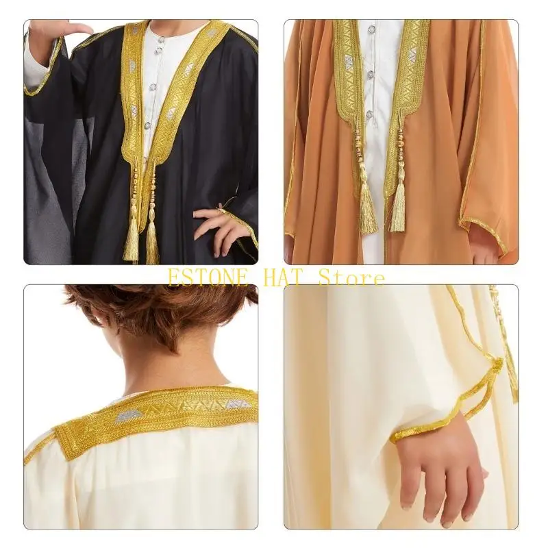 49MF Islamic Arabic Robe Middle East Kaftan for Teens Boys, Middle Eastern Thobe Arabian Robe Long Gown for Teenager