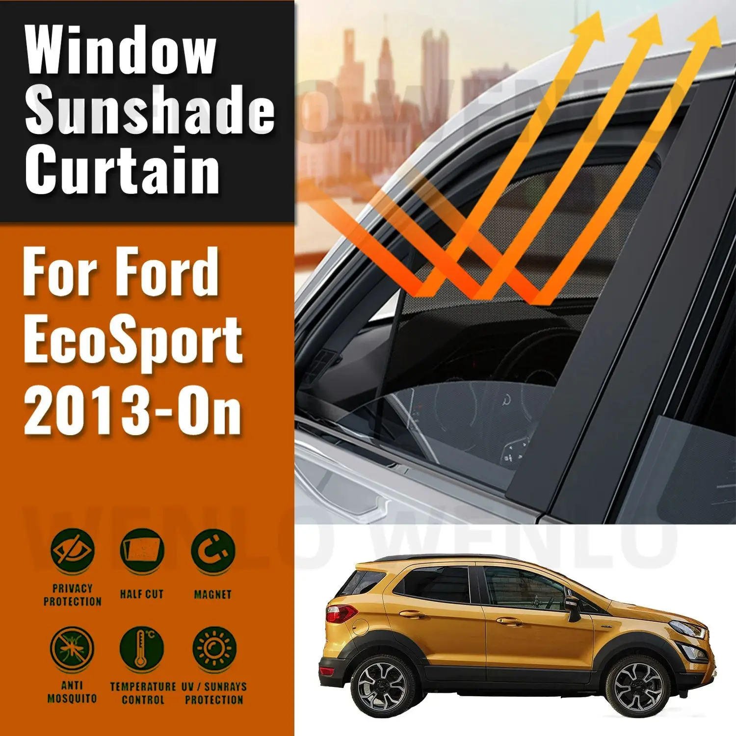 

For Ford EcoSport 2013-2023 Magnetic Car Sunshade Visor Front Windshield Frame Curtain Baby Rear Side Window Sun Shade Shield