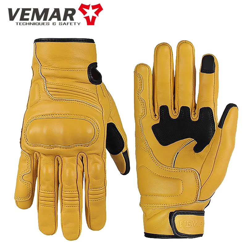 

New Summer Retro Motorcycle Leather Gloves Men Touchscreen Motocross Gloves Built-in Shell Protective Anti-fall Motorbike Gloves