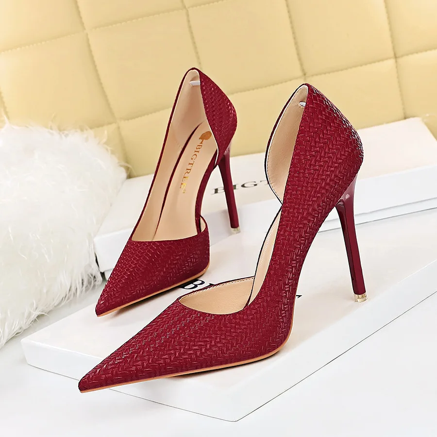 

Sexy Nightclub Slim Super High Heels Shallow Mouth Sharp Head Serpentine Side Hollow Shoes Single Shoe Women Pumps