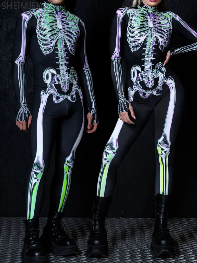 

Couples 3d Printed Colorful Skull Cosplay Bodysuit Cyberpunk Zentai Suit Halloween Carnival Party Aerial Performance Leotard