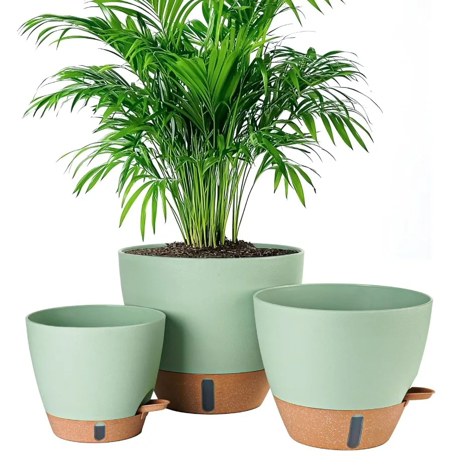 

8 10 12 Inch Self Watering Pots for Indoor Outdoor Plants Large Plastic Planter with Drainage Holes Water Level Indicator Deep