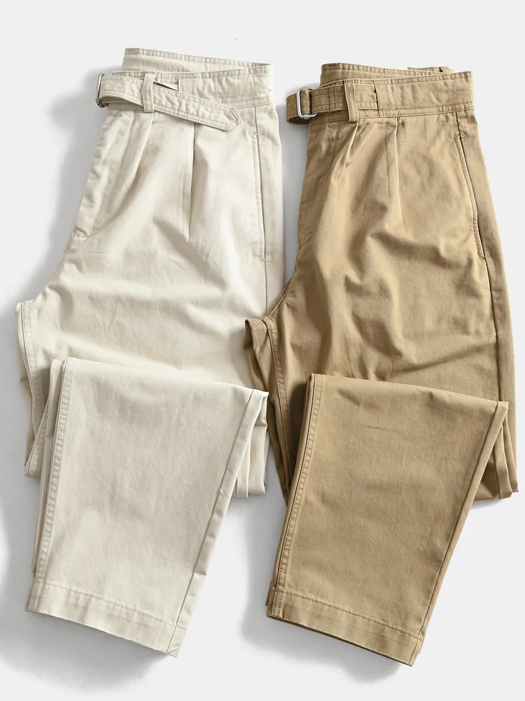 2025 Spring American Retro Heavyweight Dad's Cargo Pants Men's Simple 100% Cotton Washed Loose Straight Casual Wide Leg Trousers