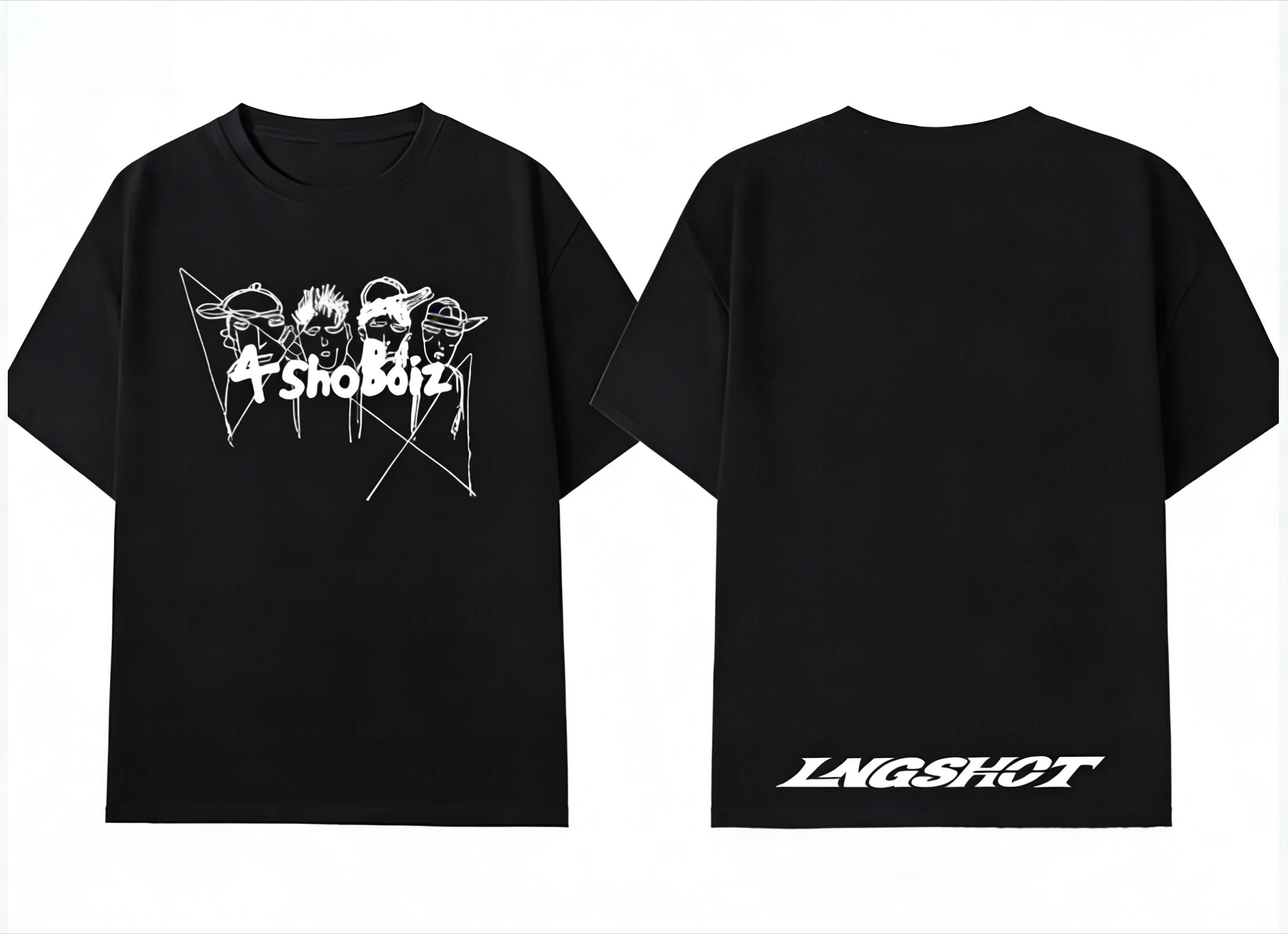 Vintage 4shoboiz Group Sketch Print T-Shirt LNGSHOT Buchstaben-Rückendruck Übergroßes Hip-Hop T-Shirt Herren Y2K Streetwear Kurzarm – Detail 3