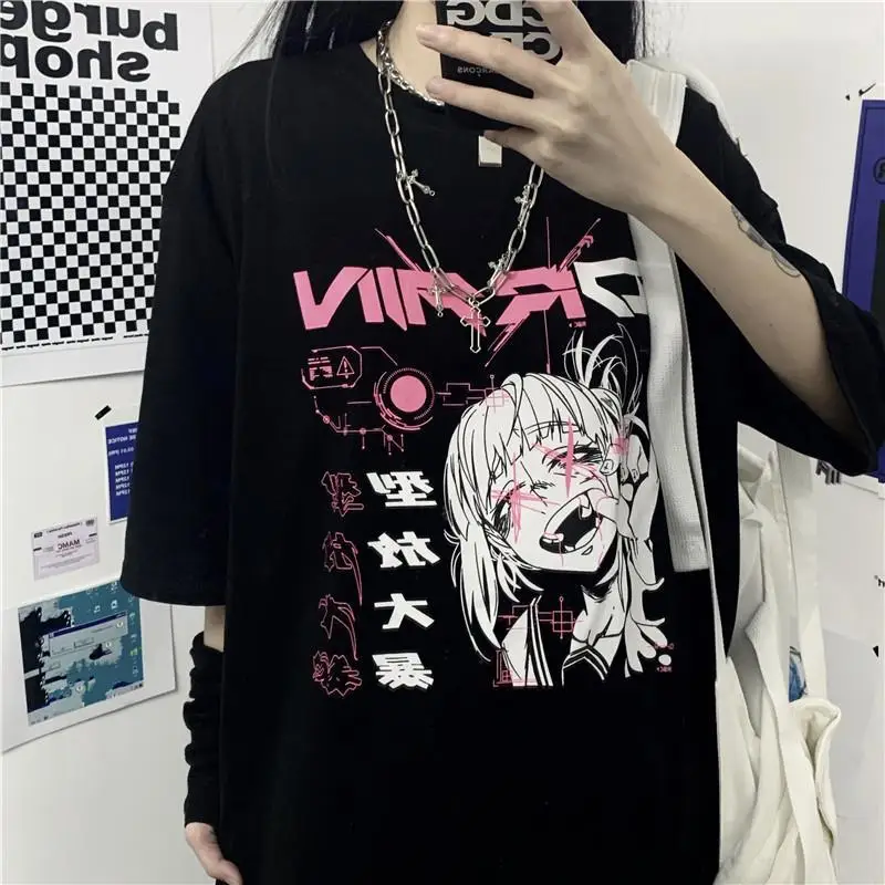 T-shirt gothique Harajuku pour femmes, manches courtes imprimées, noir, court, t-shirts en Y, mode décontractée, vêtements pour femmes, grunge Y2K