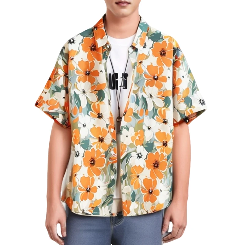 

Floral Shirts for Men Short-sleeved Summer Fashion Flower Printing Mens Casual Shirt Plus Size Beach Hawaiian Camisas De Hombre