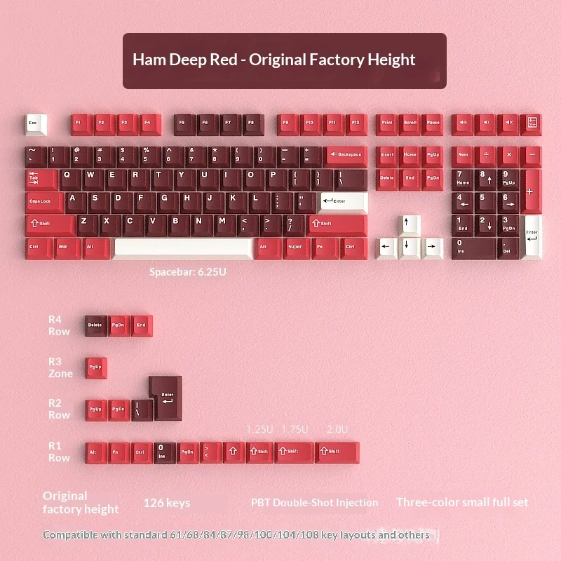 Mechanical keyboard keycaps made of PBT material with 126 keys, complete set, original factory height