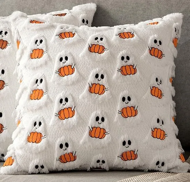Semplice nuova fodera per cuscino in peluche zucca fantasma ricamo decorazione di Halloween cuscino per divano cuscino per comodino camera da letto