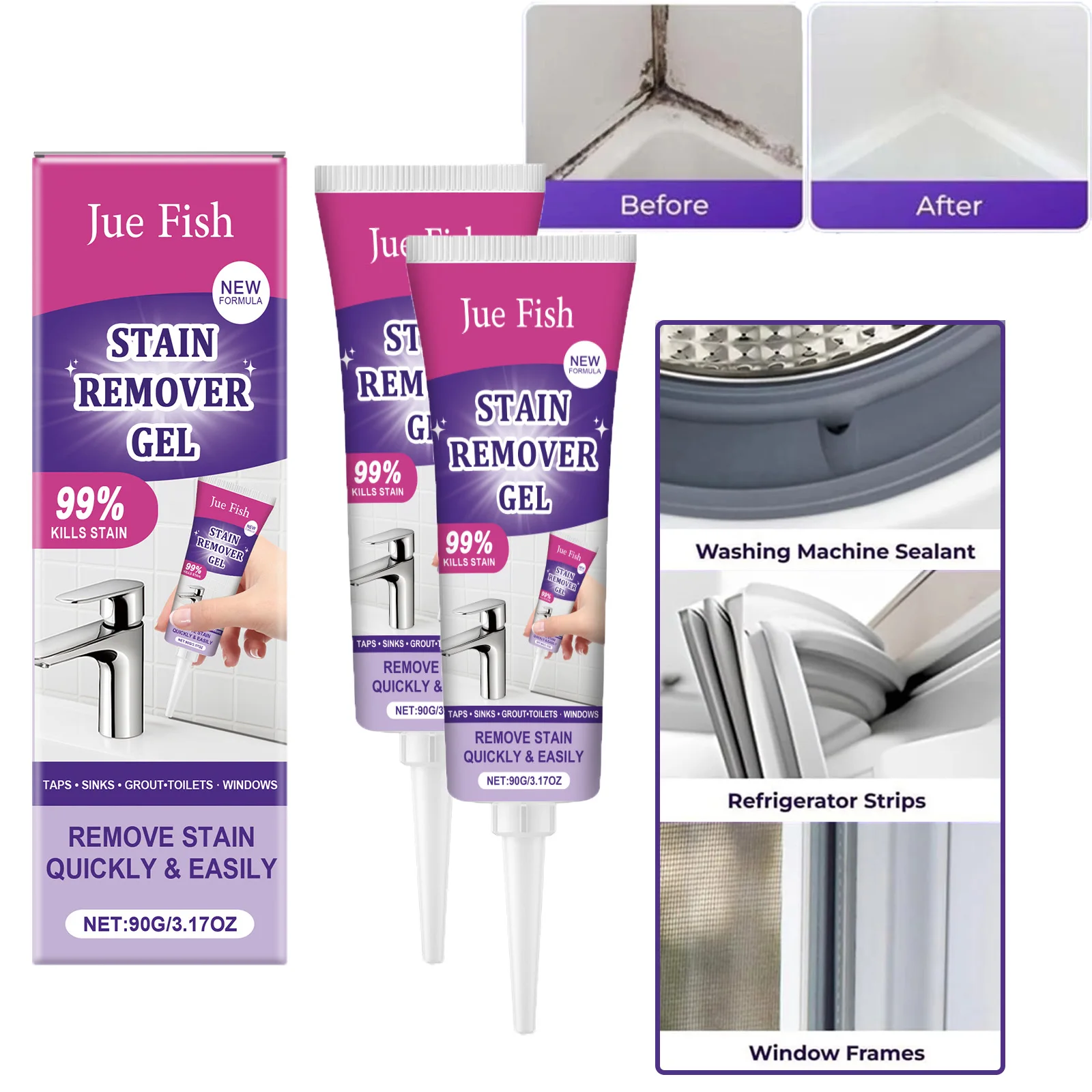 Gel de Limpeza Removedor de Manchas Forte para Casa, Limpador de Frestas de Azulejos, Ação Rápida para Manchas Persistentes em Superfícies, Acessórios para Banheiro e Cozinha