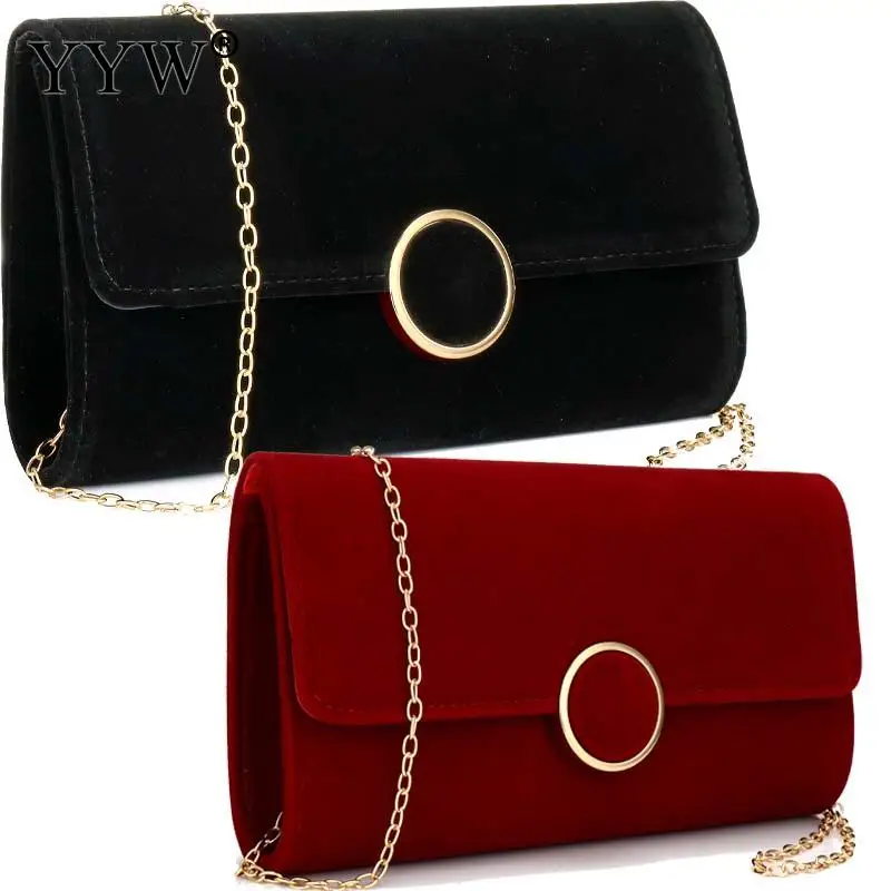 Elegant Soft Flannelette Clutch Bag Retro Velvet Evening Handbag for Lady Small Envelope Solid Flap Day Purse Metal Chain Wallet