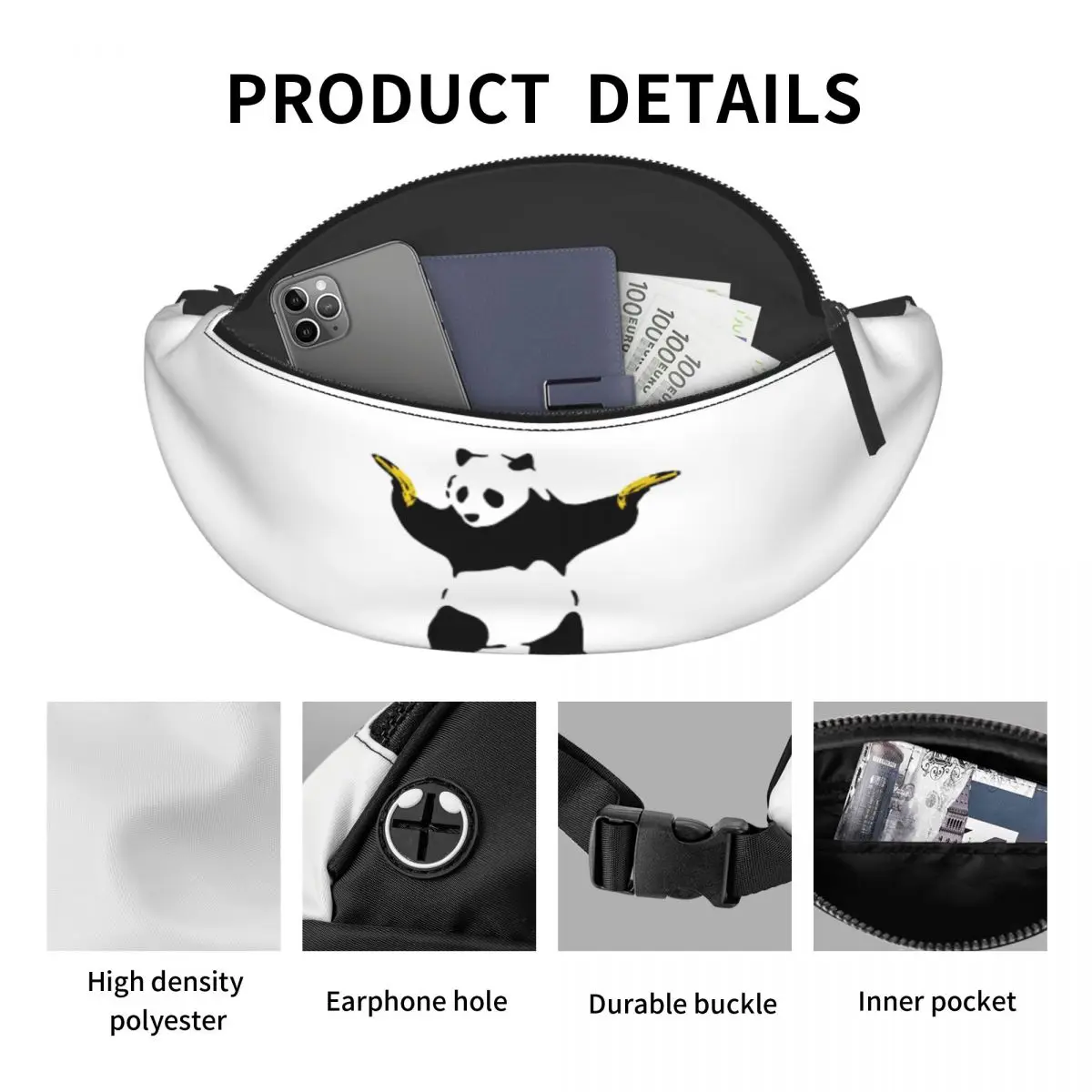 Bad Panda Com Bananas Fanny Pack Homens Mulheres Banksy Graffiti Street Art Crossbody Saco Da Cintura para Camping Biking Telefone Money Pouch