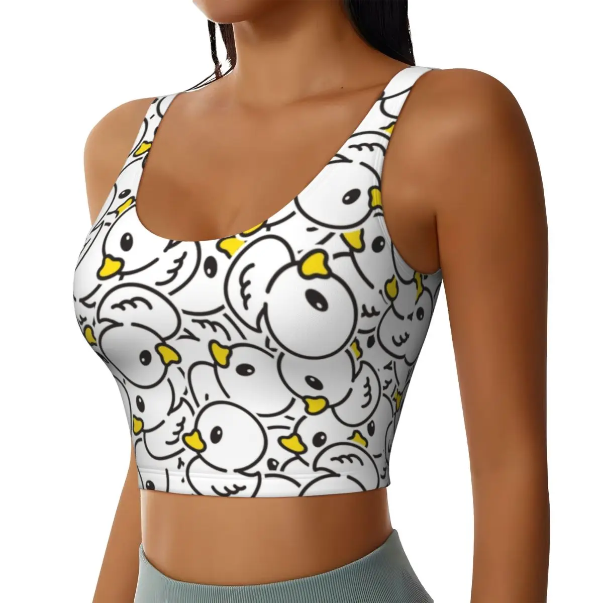 Custom Yellow Colorful Rubber Duck Pattern High Impact Sports Bras Women's Seamless Workout Running Crop Tank Tops