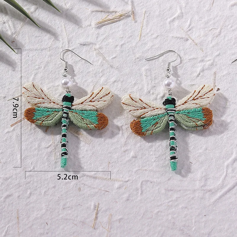 New European and American retro dragonfly earrings with female personality, ethnic style, animal fabric earrings