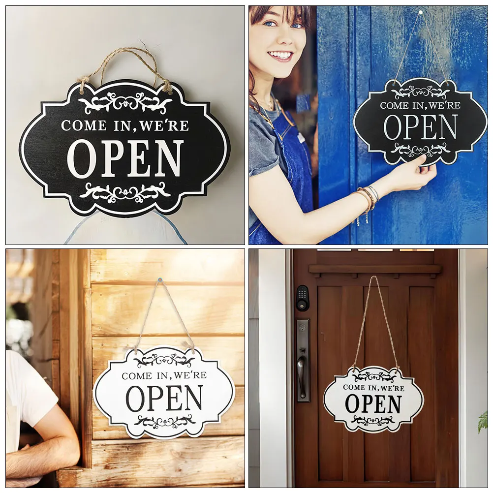 

2pcs Wooden Door Sign Vintage Dualsided Open Closed Business Hours Indicator for Shop Bar Cafe Office Hanging Decor