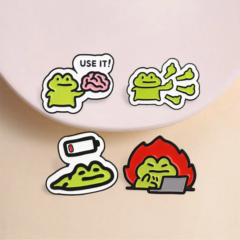 Creative Funny Quirky Expression Frog Cartoon Metal Brooch Pin Badge For Clothing Bags Scarf DIY Decoration Gift Casual Commute