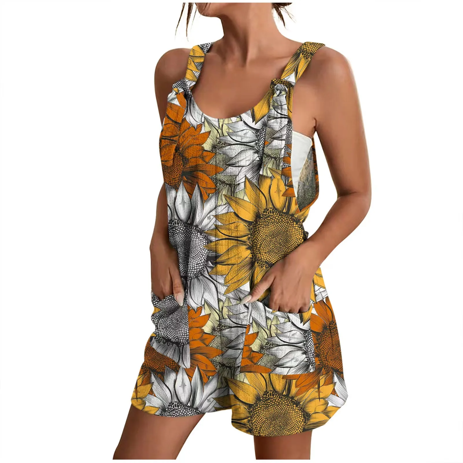 

Summer Casual Floral Print Loose One-Piece orts Svel Women's Clothing plus Size with kets Straight Leg Pants