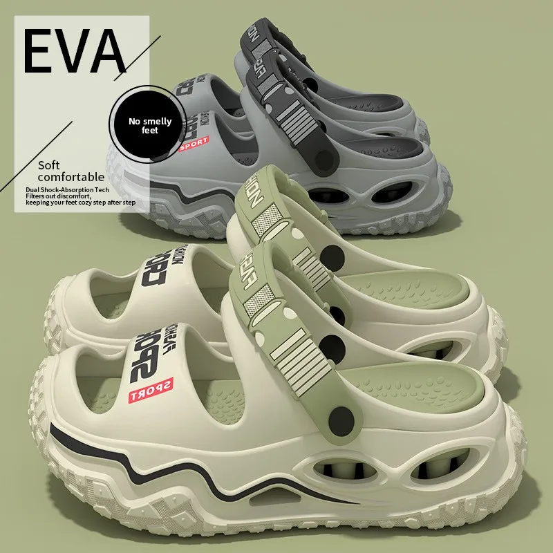Men's summer new anti-slip, wear-resistant, soft-soled, closed-toe slippers with a thick sole for added height