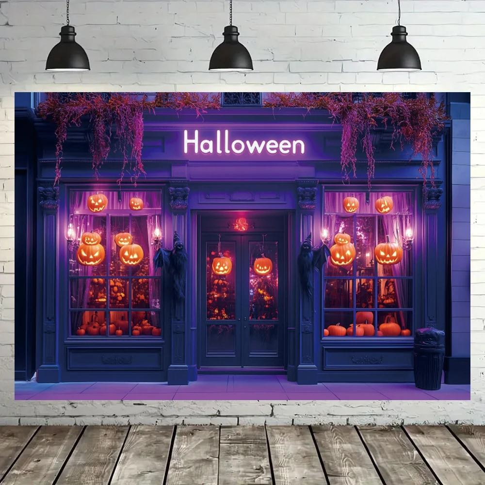 خلفيات زينة الهالوين للصور، متجر الهالوين، الخفافيش، القرع، الأشباح، ديكور حفلة عائلية، خلفية صورة للأطفال