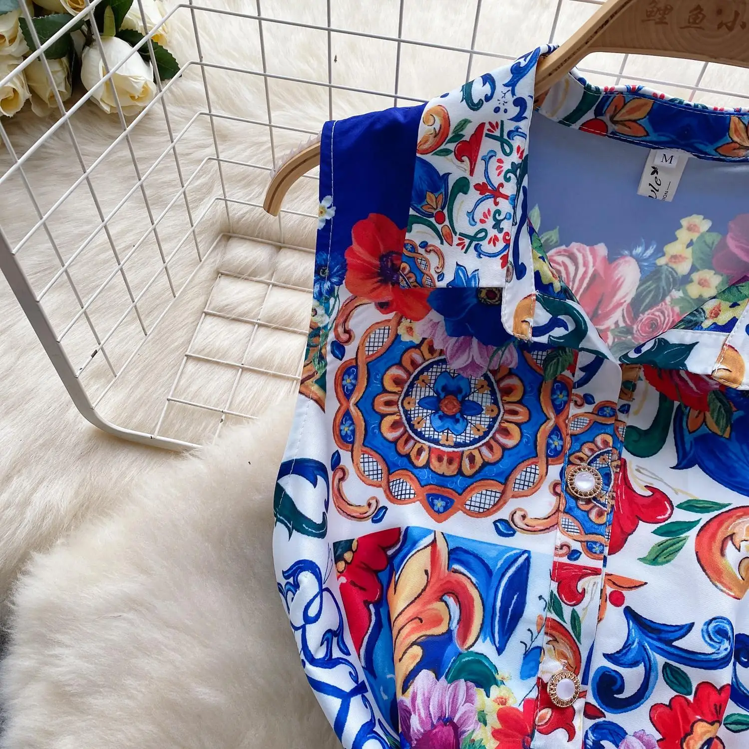 Vestido sin mangas de porcelana azul y blanca de verano para mujer, Vestido sin mangas con solapa y cinturón con estampado Floral de un solo pecho, Vestido de fiesta en la playa 2405