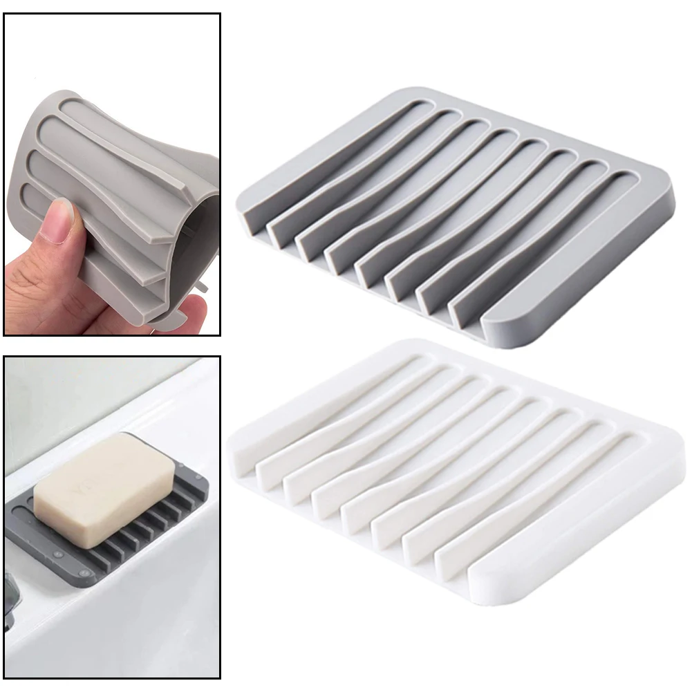 1/2pcs Silicone Self Draining Soap Dishes Kitchen Sink Soap Dish Sponge Tray Soap Holder Countertop Soap Dispenser