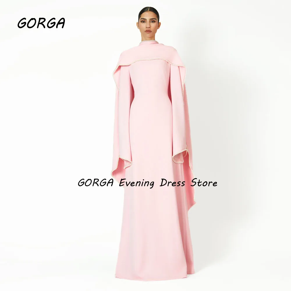 GORGA Customized Ivory Long Floor-Length Crepe Evening Dress Halter Prom Dress with Beading Shawl 2025 Mermaid Party Dress image 4