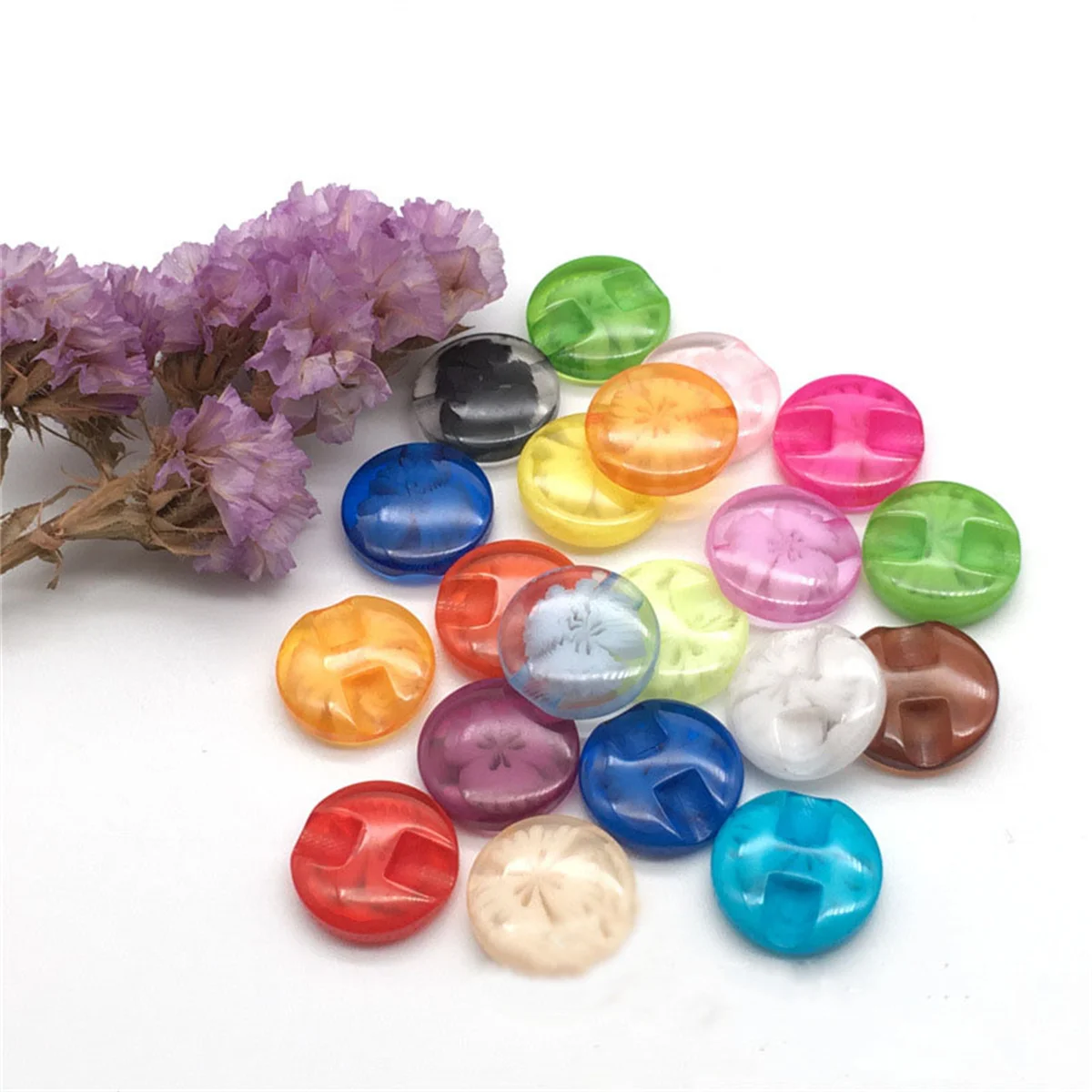 100pcs 13mm dark eye transparent flower sweater buttons Glossy resin buttons colored flower high-grade buttons