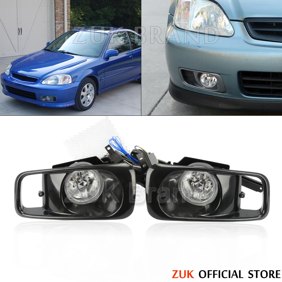 

ZUK For HONDA CIVIC EK3 1999 Car Accessories Front Fog Light Reflector Lamp Set Foglight Foglamp Kit With Wires Harness