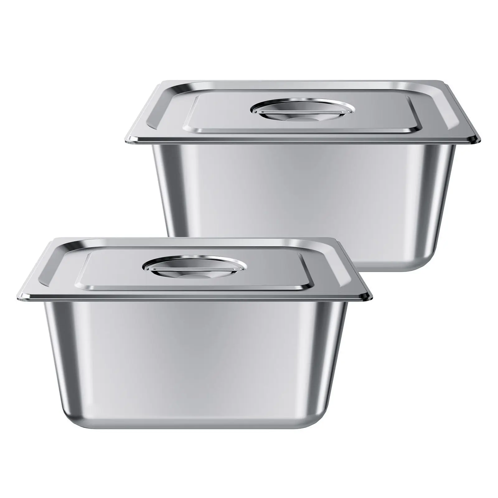 2 Pack Stainless Steam Hotel Pans, 1/2 Size Table Steam Pans With Lids, 6 Inch Deep, Anti Jam Restaurant Supplies Reusable Cater