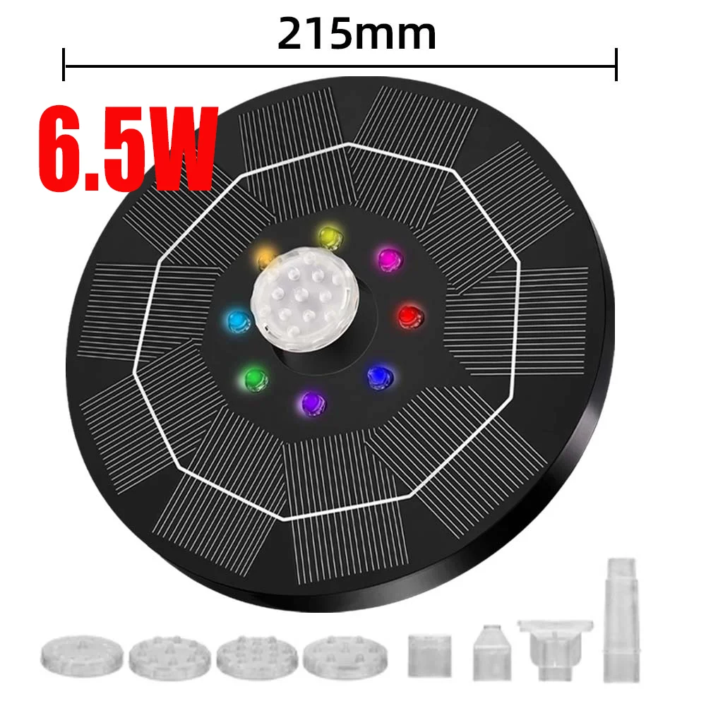 21.5CM Solarna pompa fontannowa LED z baterią 1500 mAh 6,5 W 6 dysz Pompa fontannowa do kąpieli dla ptaków Ogród Jazda na rowerze wodnym