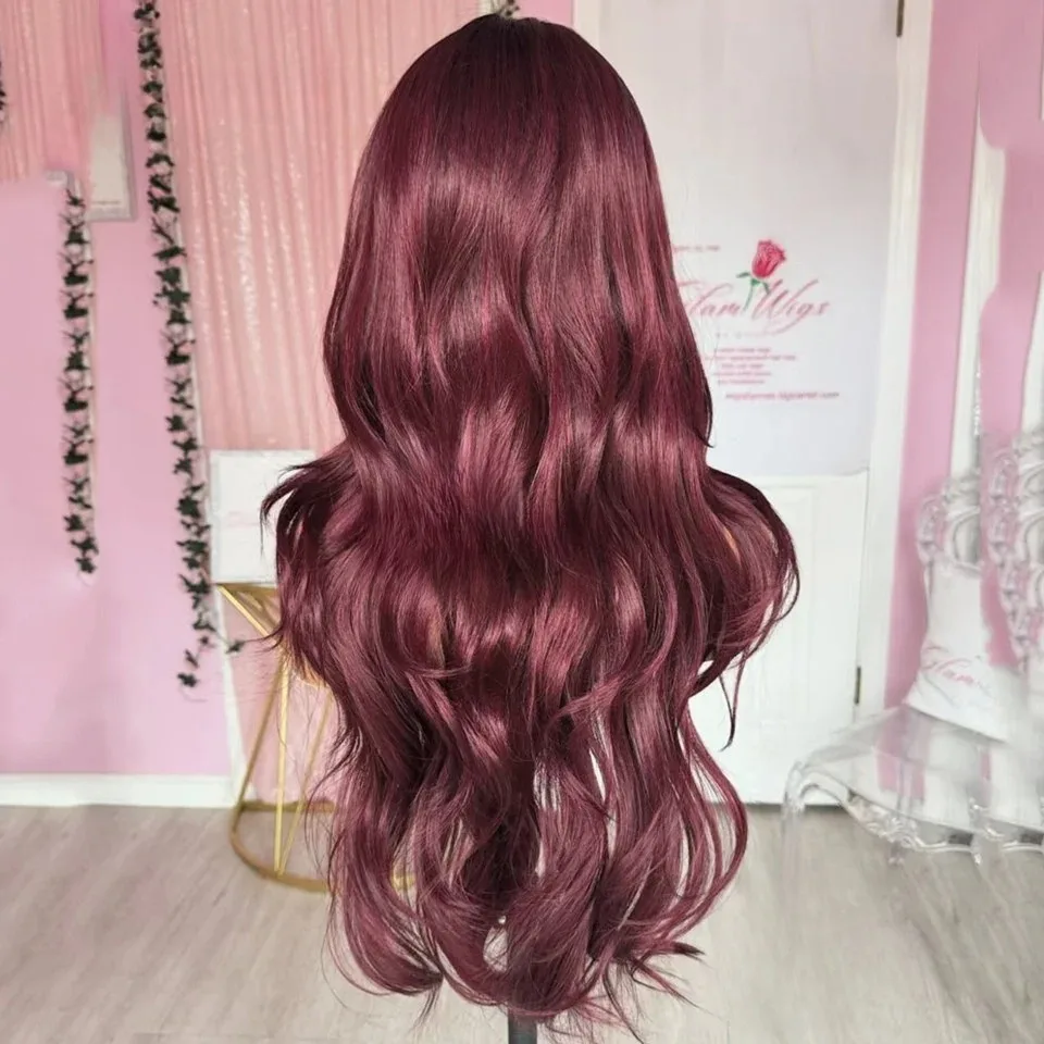 32 بوصة بورجوندي داكن الدانتيل شعر مستعار أمامي الاصطناعية الجسم موجة 13x4 HD الدانتيل الباروكة الأمامية 180 الكثافة قبل قطعها ل Wemon جاهزة للارتداء