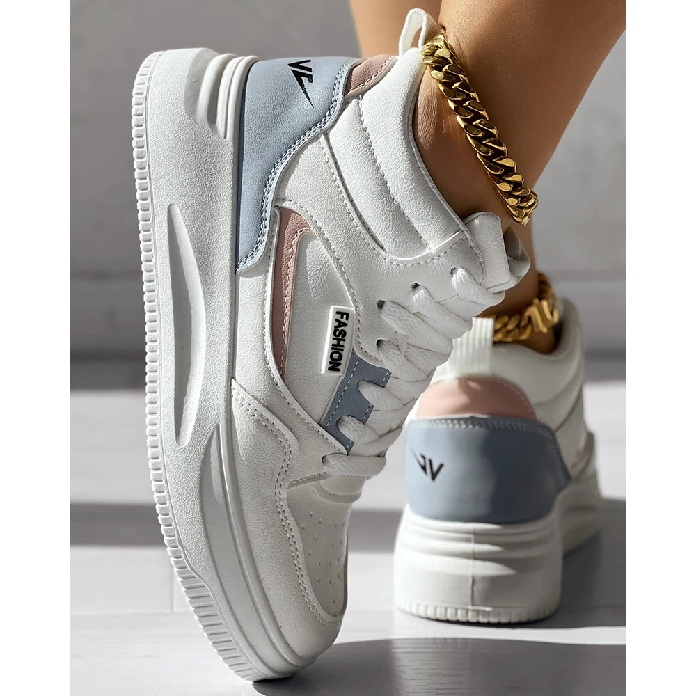 Women Cisscross Tied Round Toe Platform White Sneakers Autumn Women Casual Daily Running Shoes 2024 Korean Style Spring Shoes