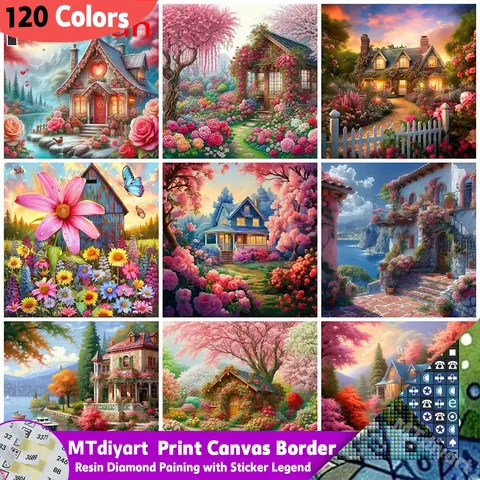 Resin 120 Colors House Diamond Painting Landscape 5d Diy Drill Mosaic Flower With Sticker Legend Home Decor Rhinestone Craft Kit