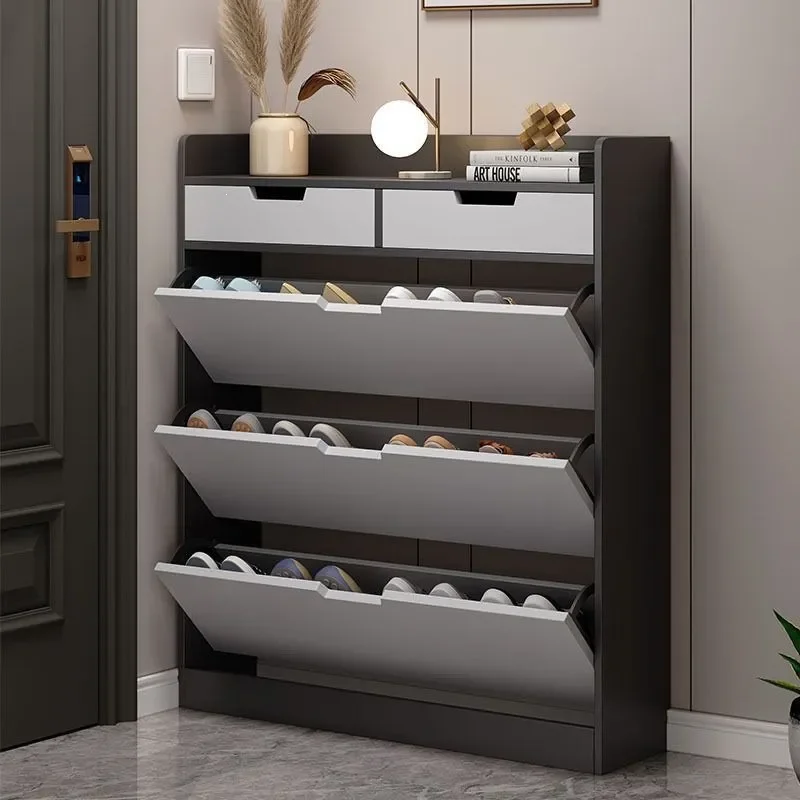 for Ultra-thin Shoe Cabinet Household Solid Wood Door Integrated Storage with Drawer for Corridor Outside Door Entryway