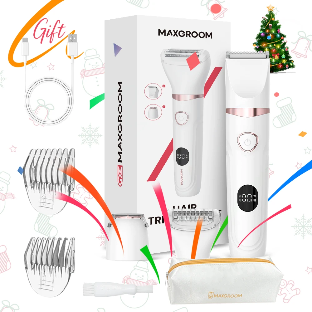

MAXGROOM 3 in 1 Body Hair Trimmer Kit for Woman Bikini Hair Shaver Facial Trimmer Electric IPX6 Waterproof Pubic Hair Shaver