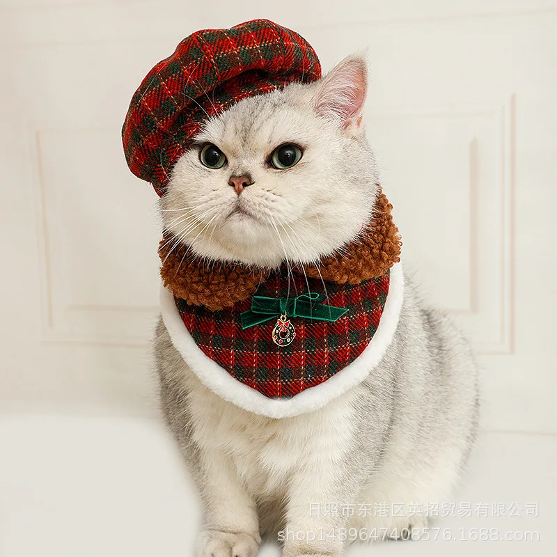 Pet Christmas Hat Collar Bib Dog Accessories Coat Dress Up Scarf Lamb Wool Pet Christmas Hats Scarfs Neck Puppy Accessories