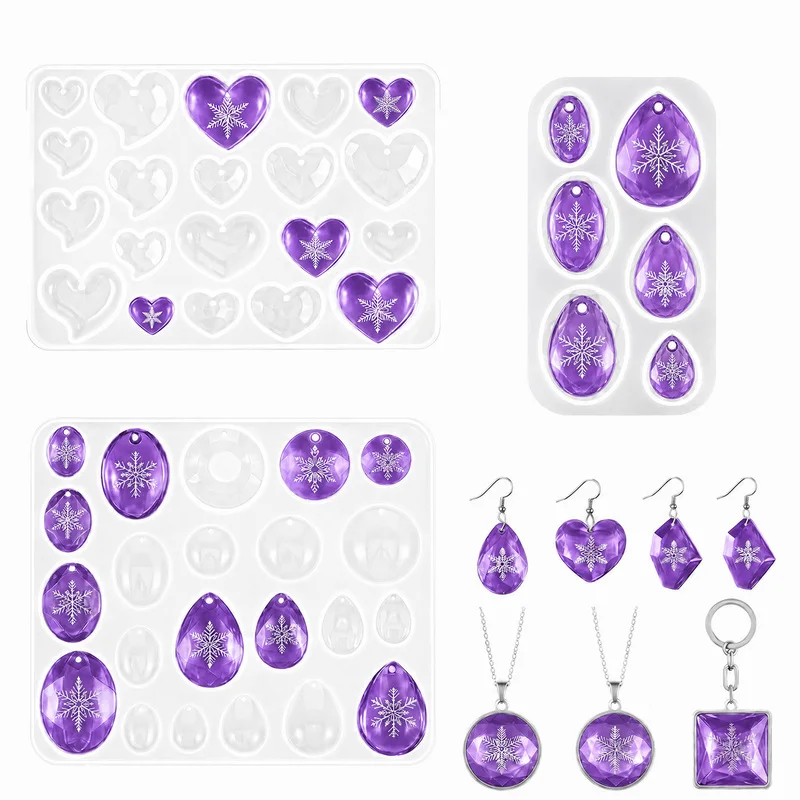 3Silicone earring and necklace mold set，Suitable for setting gemstones、Porous diamond pendant、Heart-shaped teardrop earrings/Sil