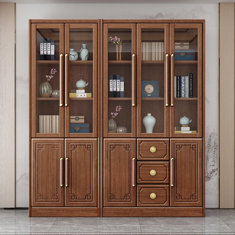 

Solid wood corner bookcase combination study integrated whole wall bookshelf modern simple home with door locker